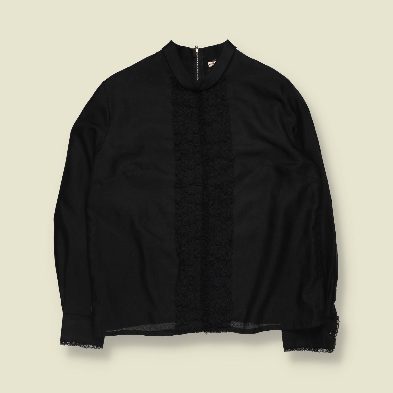 1970s | High Neck Lace Trim Top | Black - 14