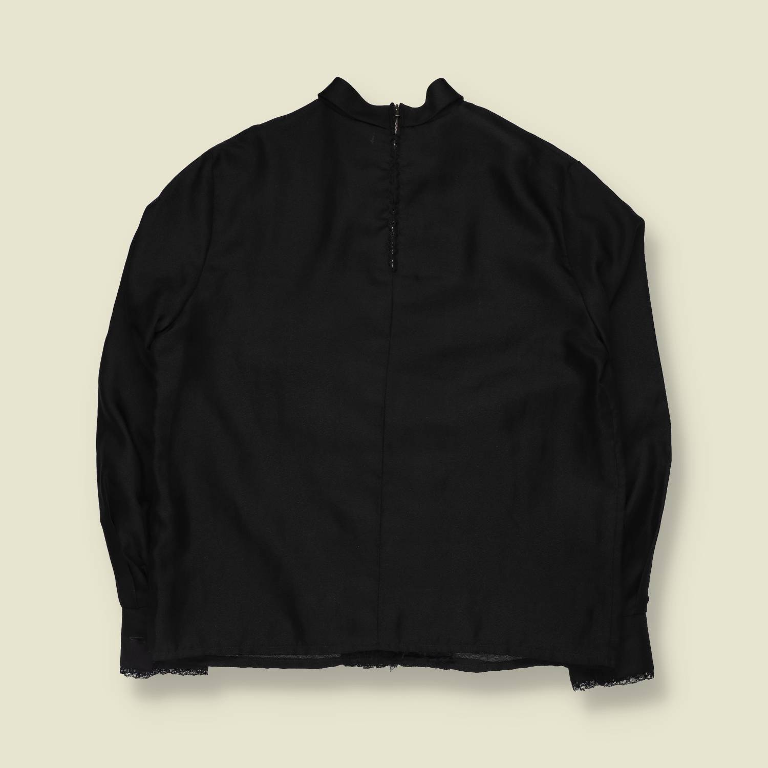 1970s | High Neck Lace Trim Top | Black - 14