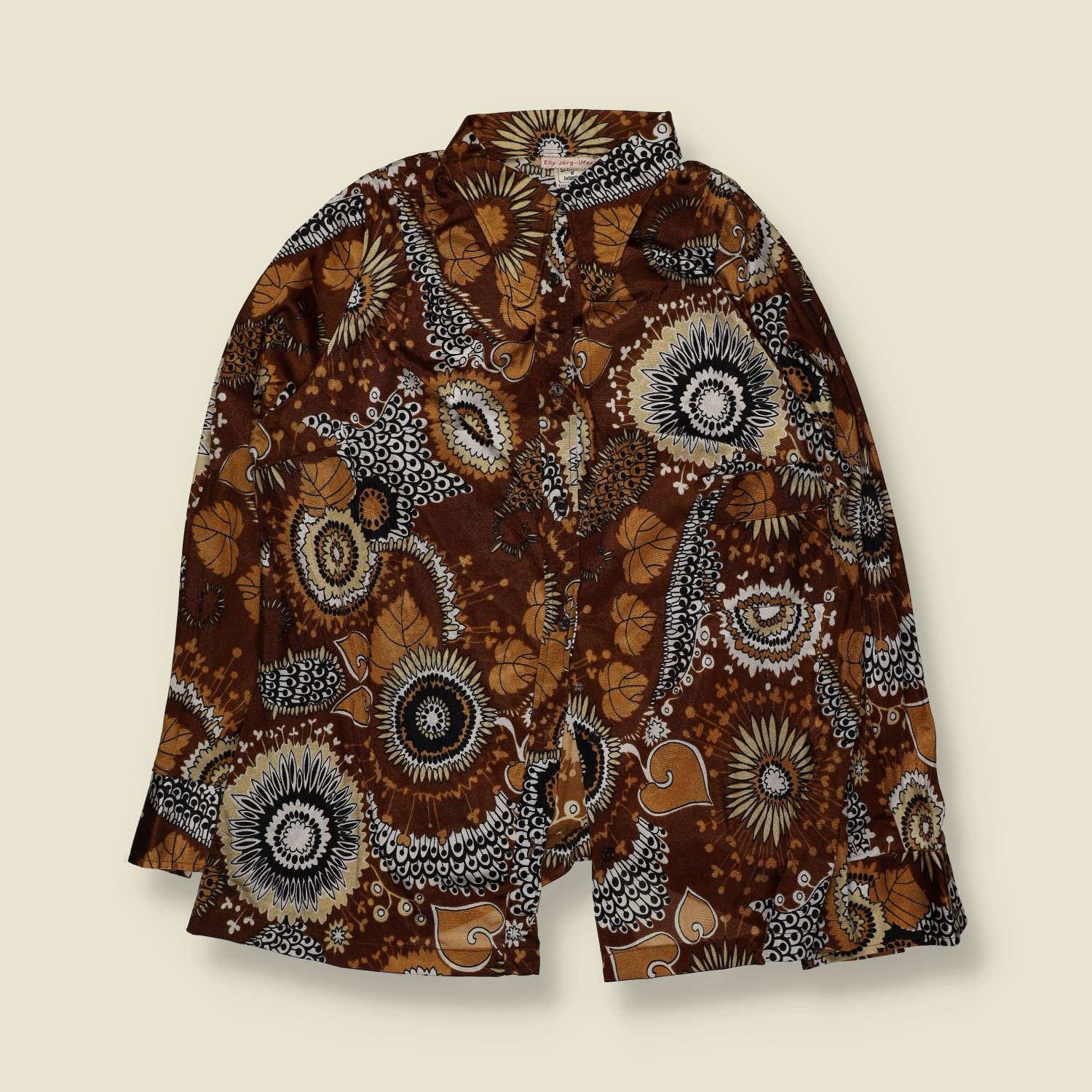 Late 1960s–1970s | Davians Of Switzerland | Psychedelic Print Polyester Blouse | Brown Multi - 14
