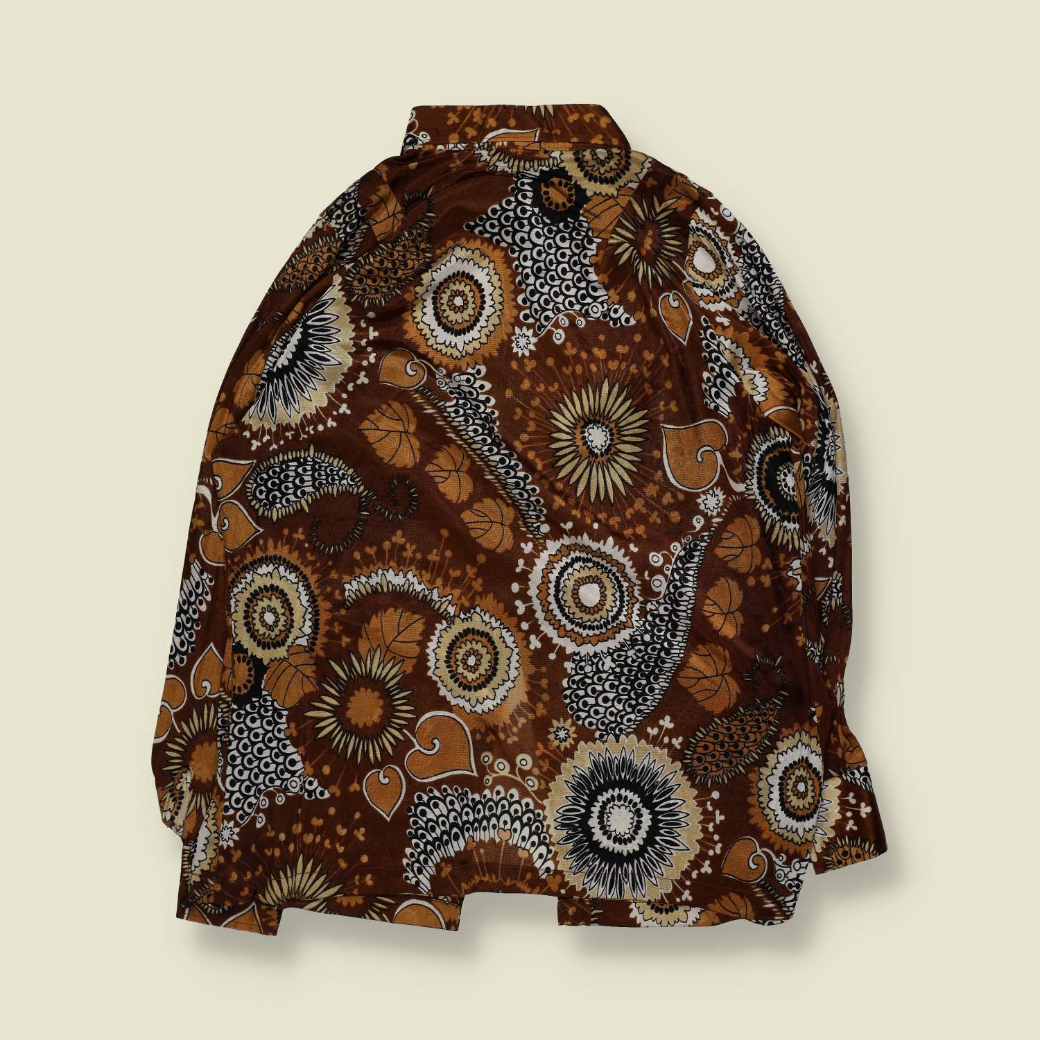 Late 1960s–1970s | Davians Of Switzerland | Psychedelic Print Polyester Blouse | Brown Multi - 14