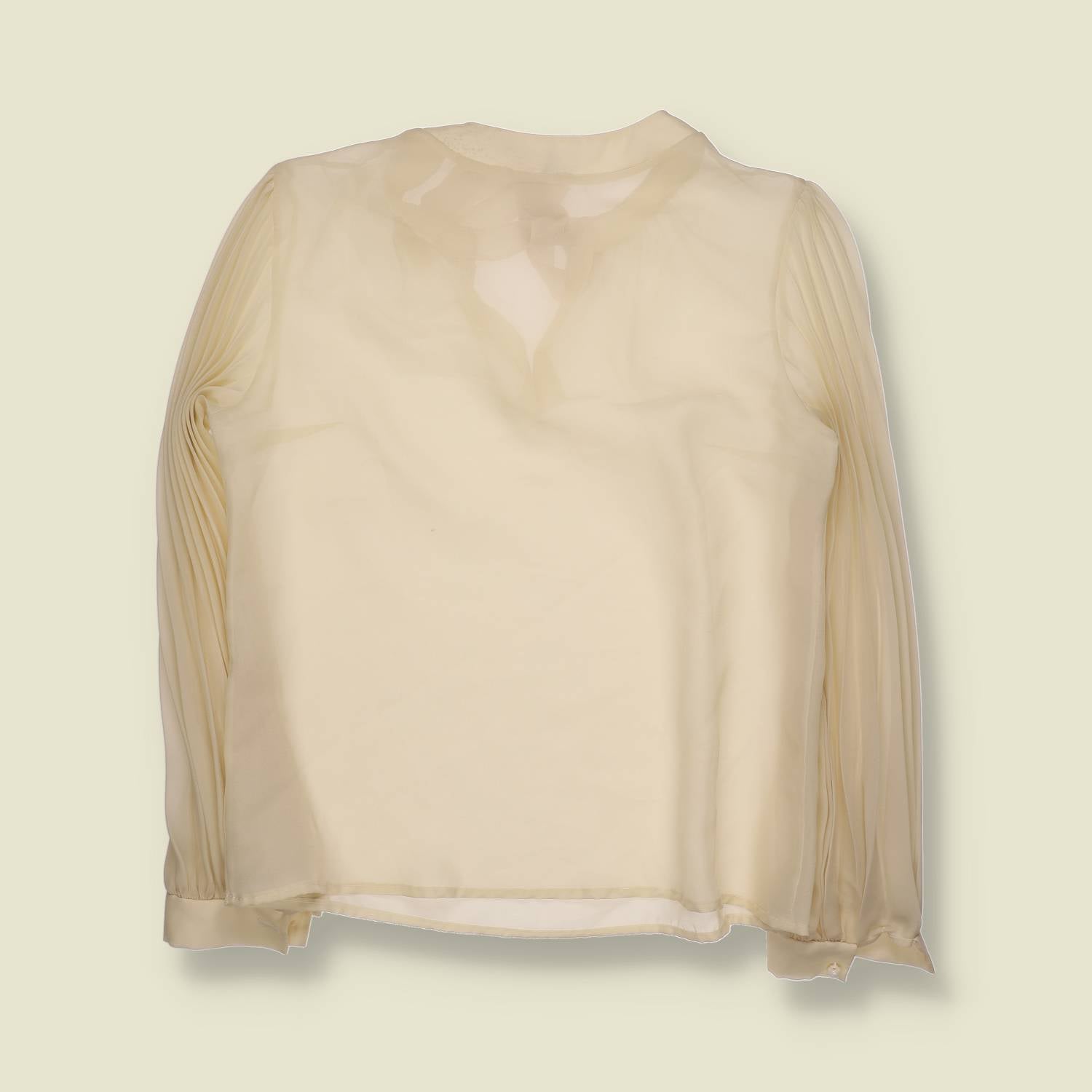 1970s | Sheer Tie Neck Polyester Blouse | Cream - 16