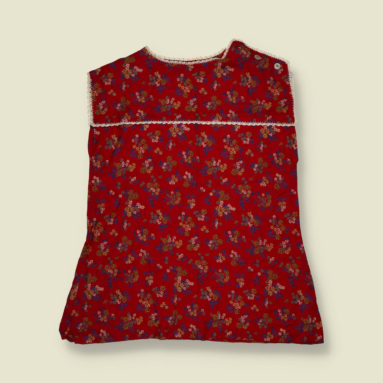 1970s | Floral Print Cotton Blend Blouse | Red Multi - 14