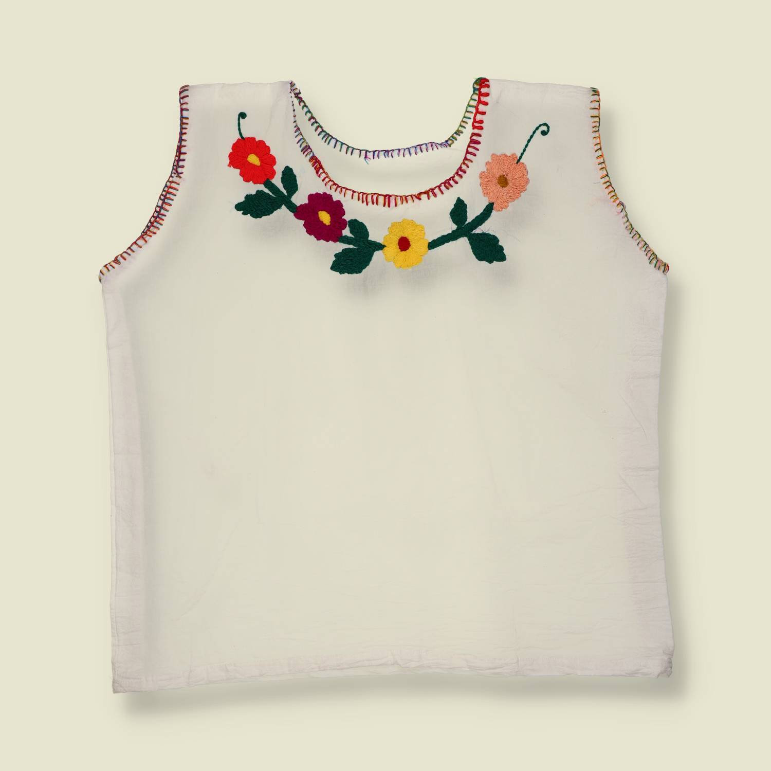 1970s | Hand Made Embroidered Folk Top | White Multi - One size