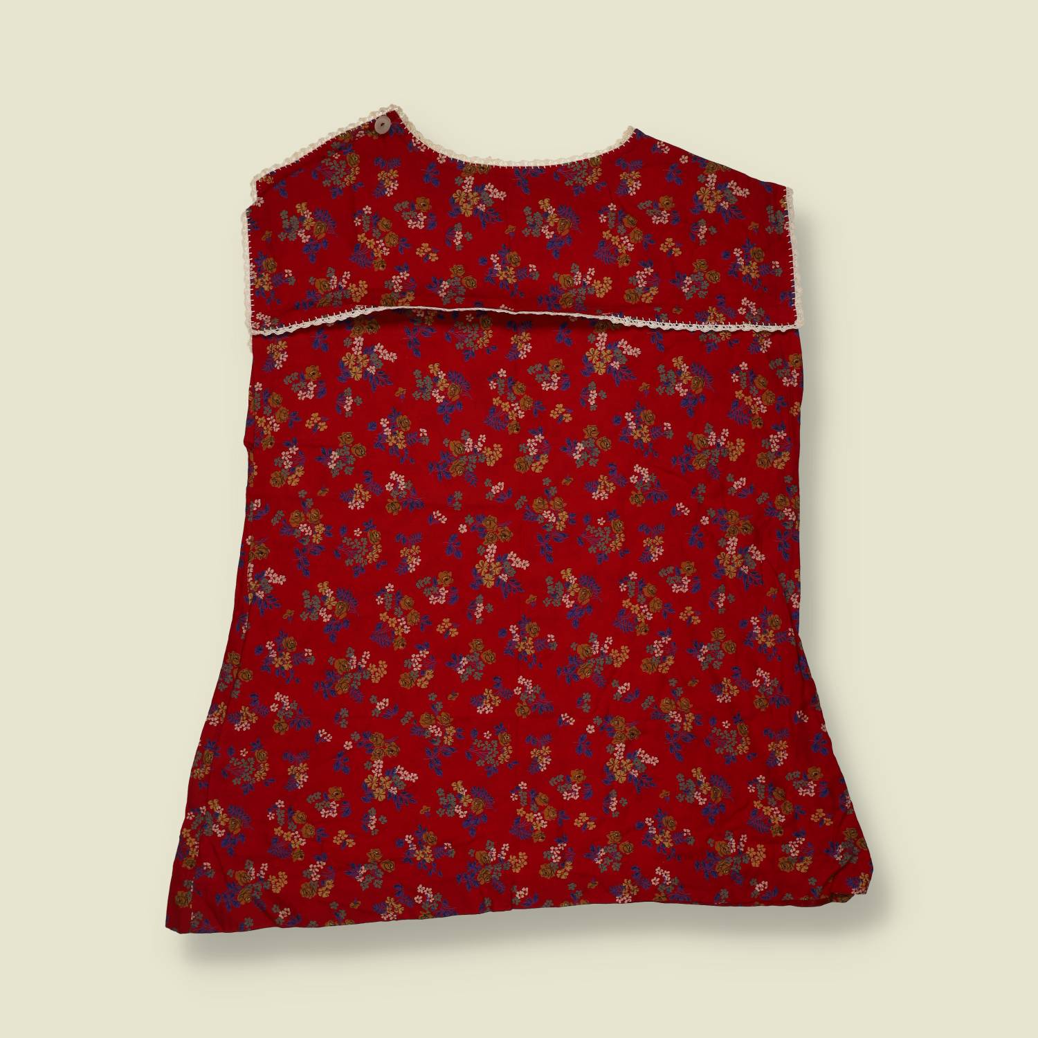 1970s | Floral Print Cotton Blend Blouse | Red Multi - 14