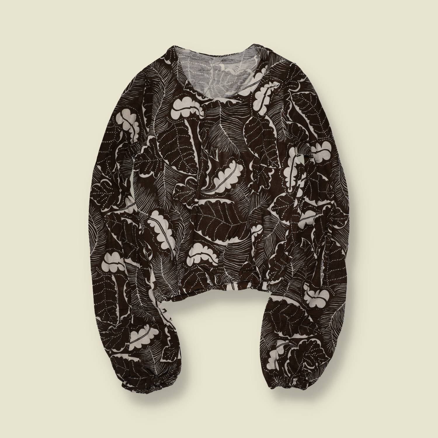 1970s | TGL | Deadstock Printed Blouse Top | Brown And White - 6