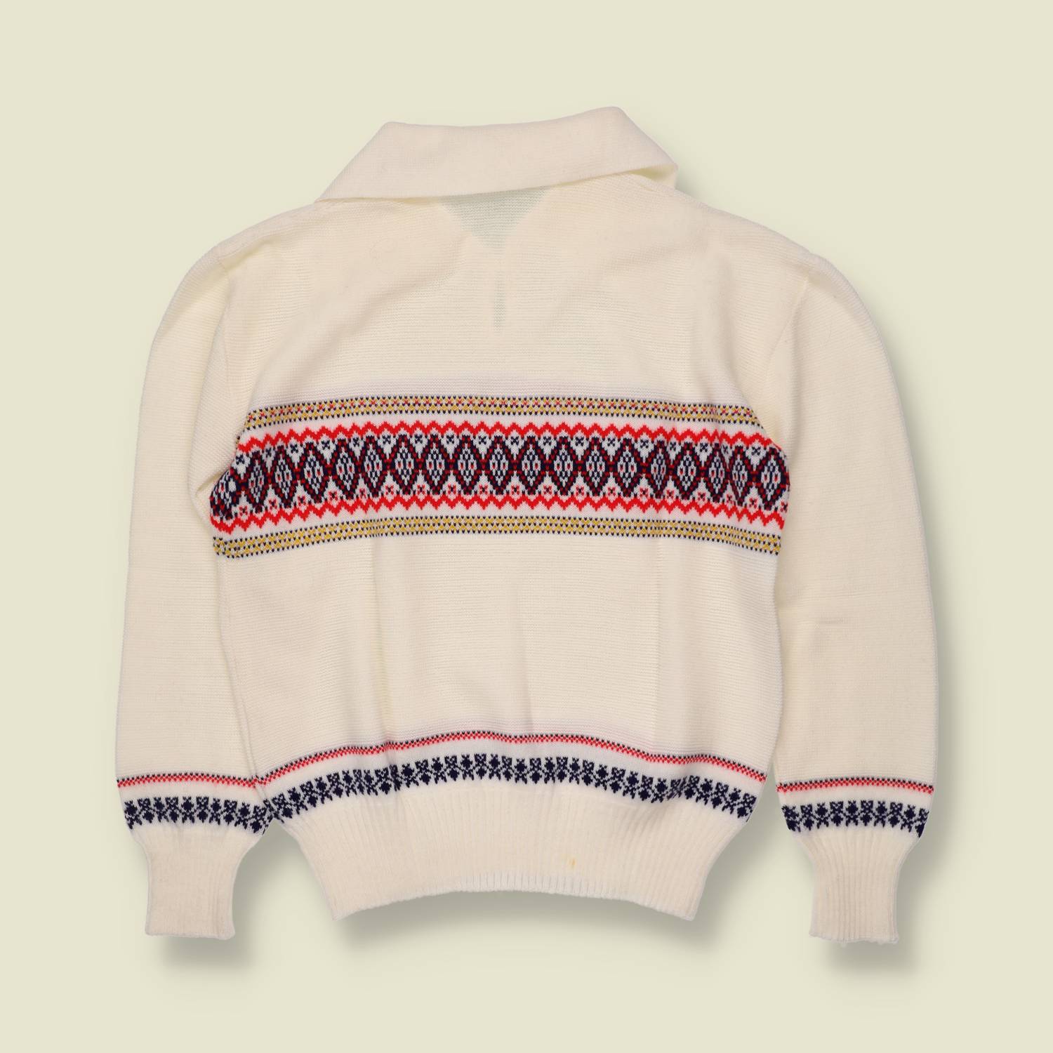 1970s | Fair Isle Zip Neck Jumper - Cream - Deadstock - 10