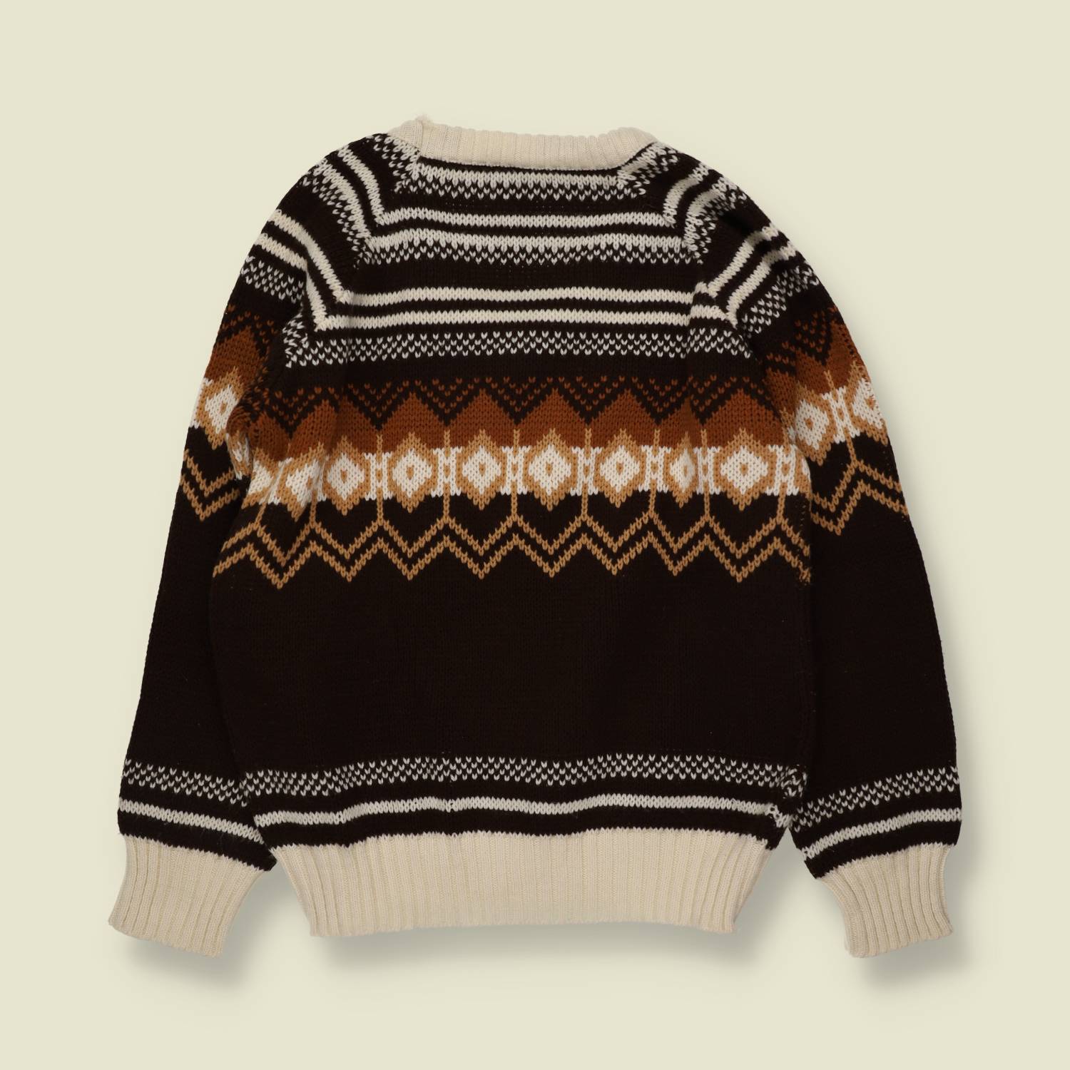 1970s | Fair Isle V-Neck Jumper - Brown - Made in Italy - 12