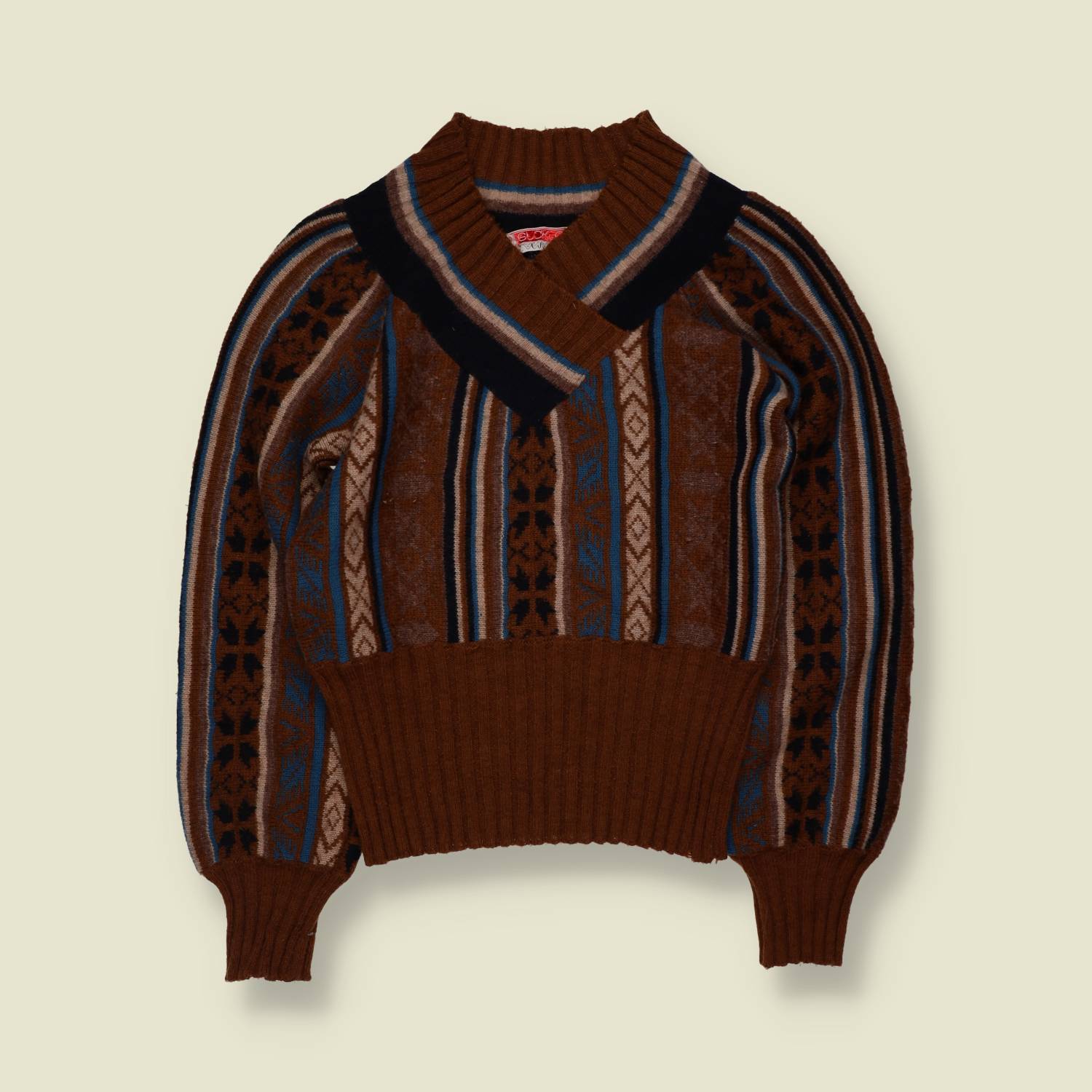 1970s | Renork | Nordic Stripe Knit Jumper - Brown - 8