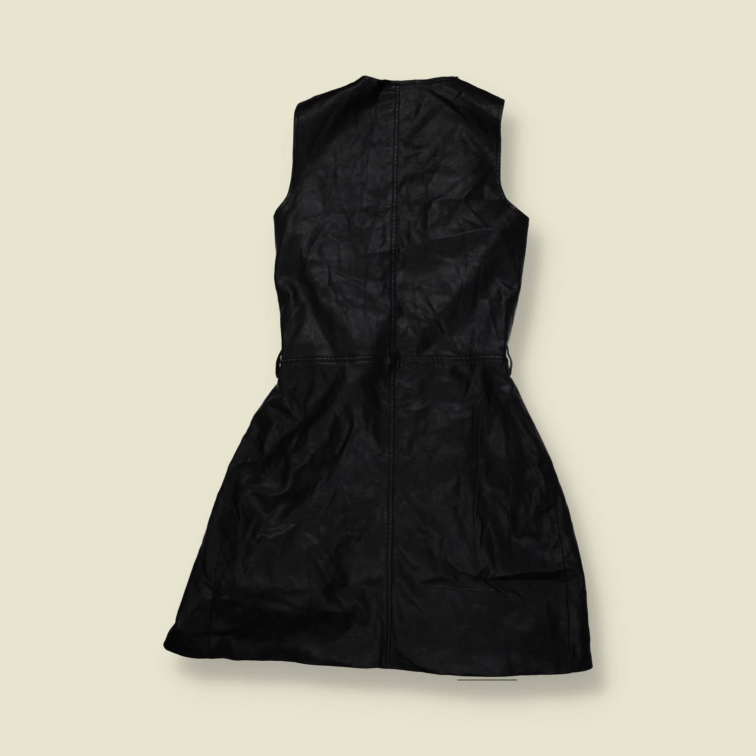 1990s | Leather Wrap Mini Dress - Black - 6