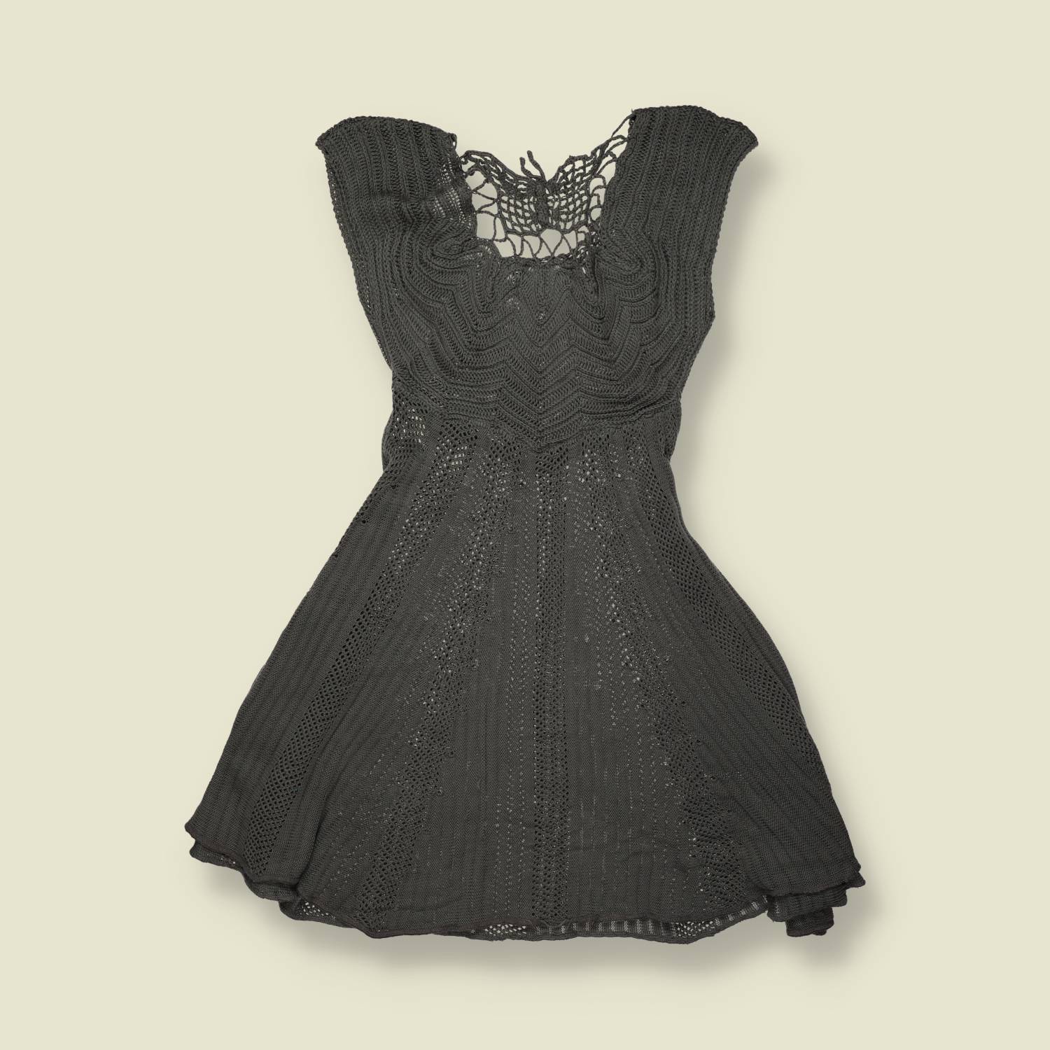 1990s / Y2K | Crochet Knit Mini Dress - Black - 4