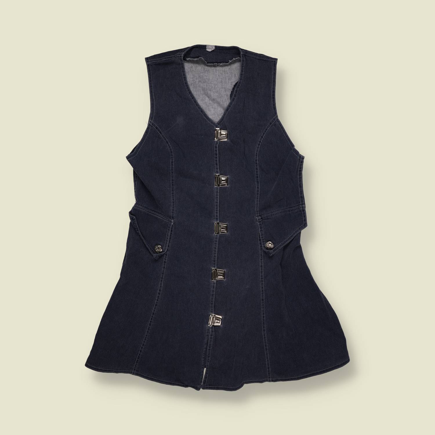 Y2K | Corduroy Sleeveless Mini Dress - Navy - 8