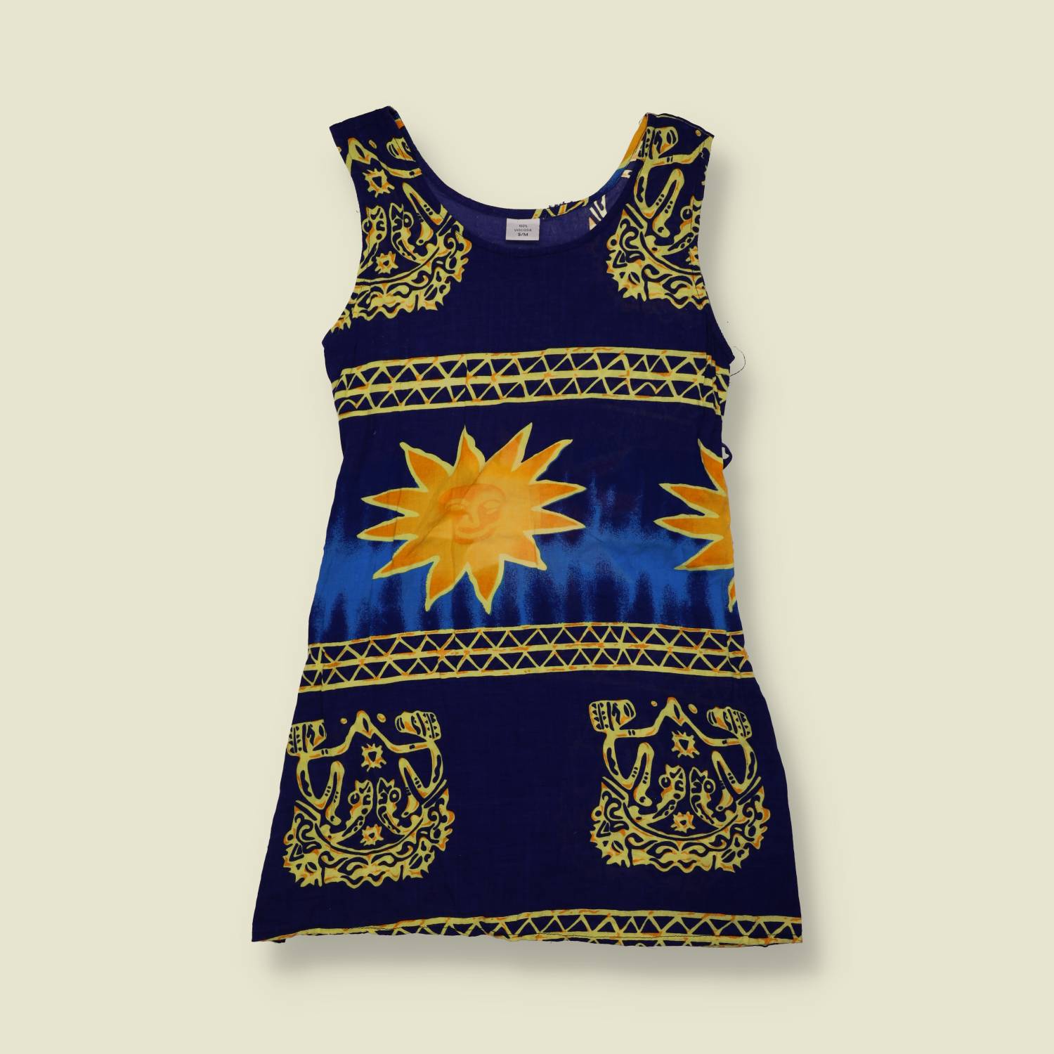 1990s | Sun Print Mini Dress - Navy - 8
