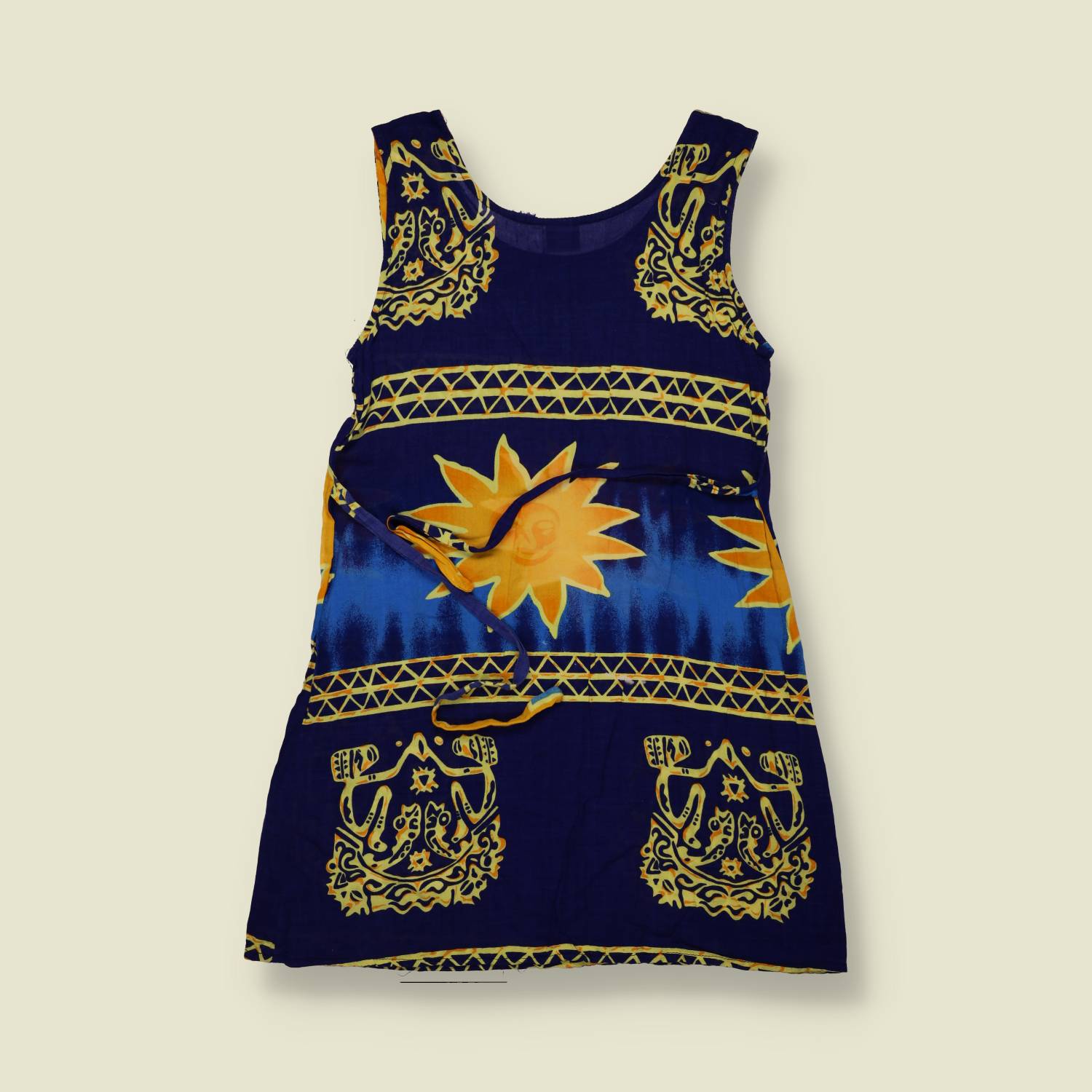 1990s | Sun Print Mini Dress - Navy - 8