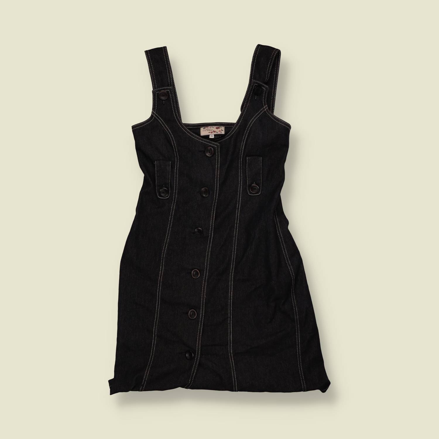 Y2K | Denim Pinafore Mini Dress - Black - 6