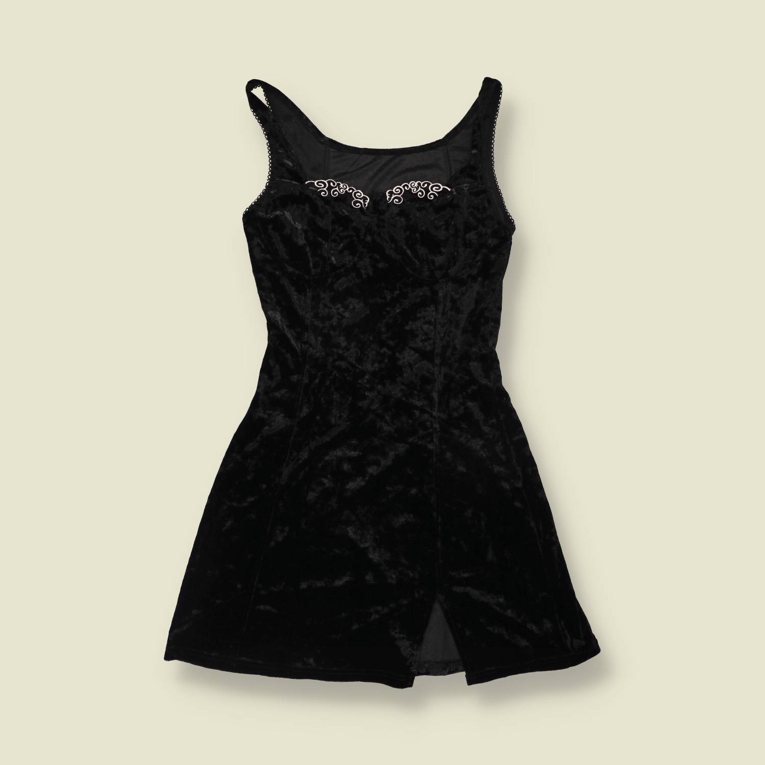 Y2K | Crushed Velvet Mini Dress - Black - 4