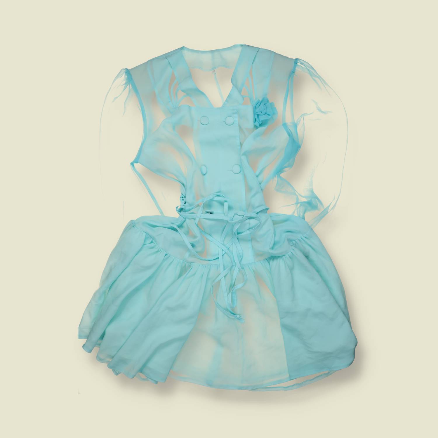 1980s | Sheer Organza Mini Dress - Blue - 6
