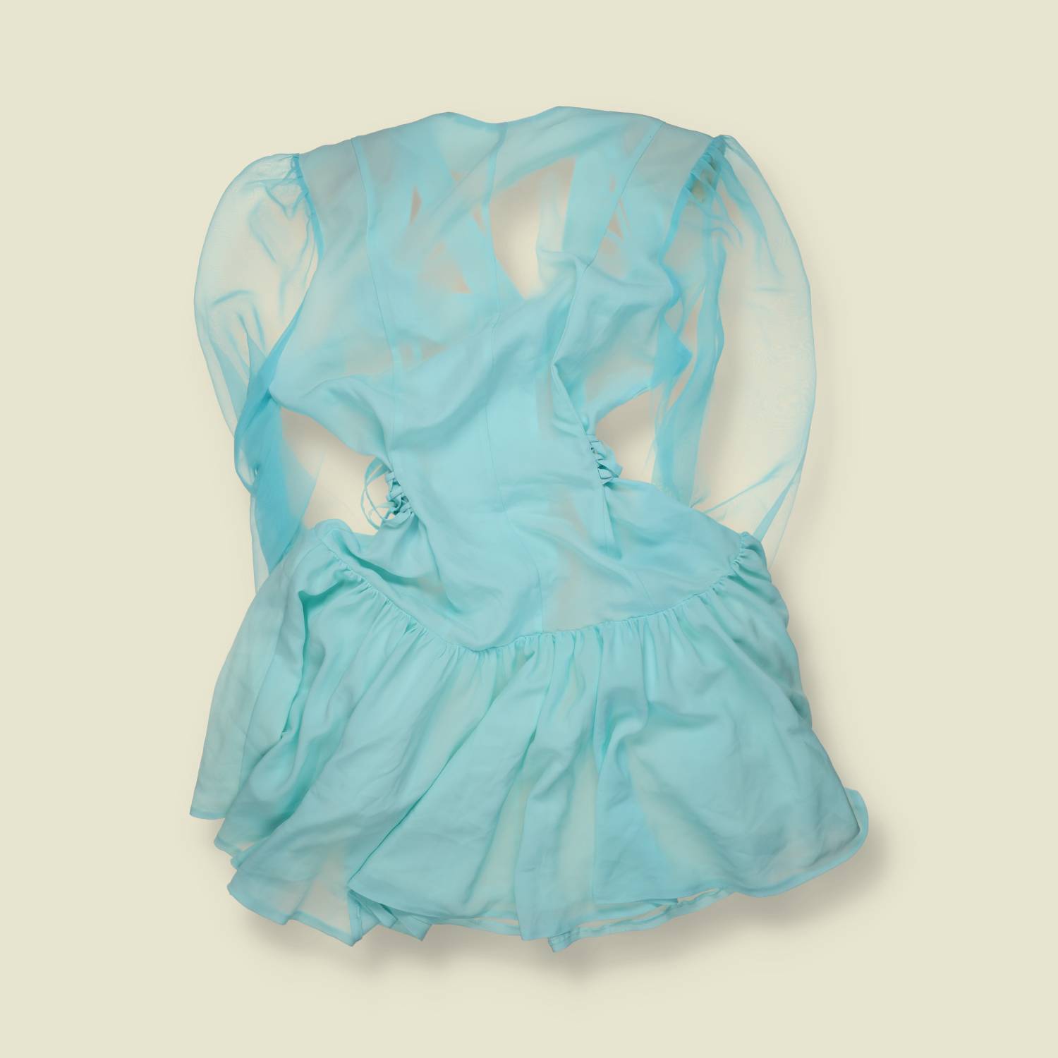 1980s | Sheer Organza Mini Dress - Blue - 6