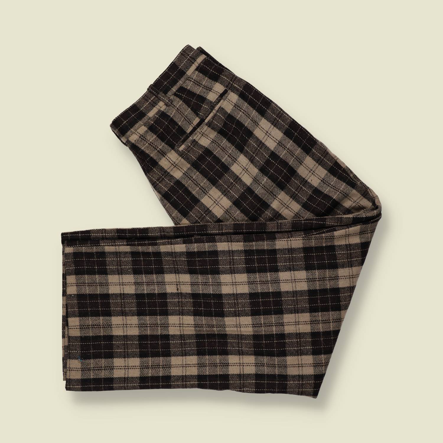 1980s | Tartan Wide-Leg Trousers - Camel - w34