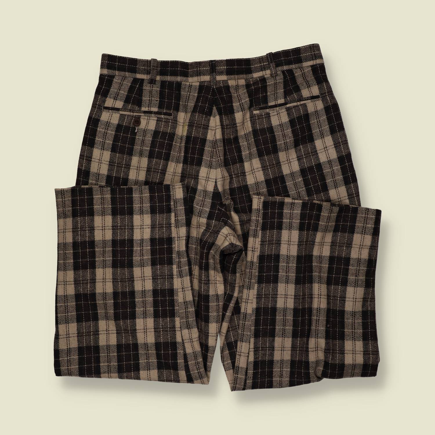 1980s | Tartan Wide-Leg Trousers - Camel - w34