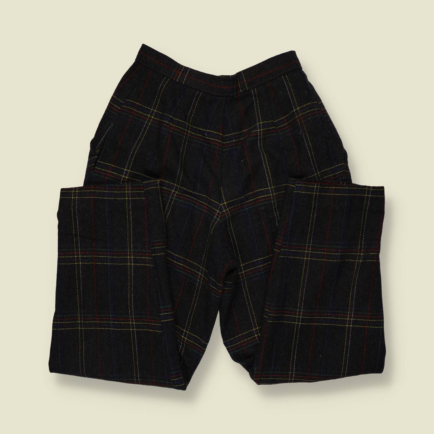 1980s | Forbes | Tartan Wide-Leg Trousers - Black - w24