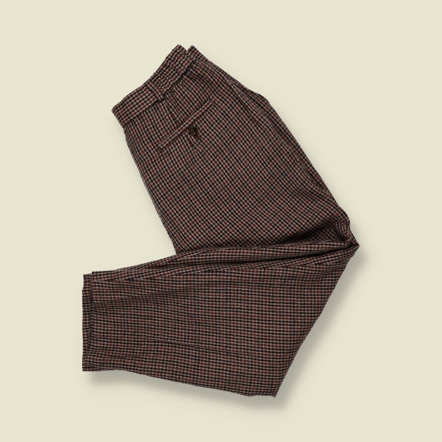 1980s | Houndstooth Tapered Trousers - Brown - w28