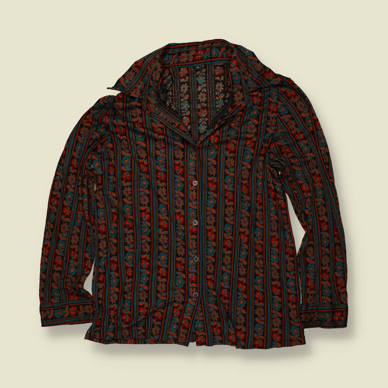 1970s | Floral Stripe Blouse - Dark - 14