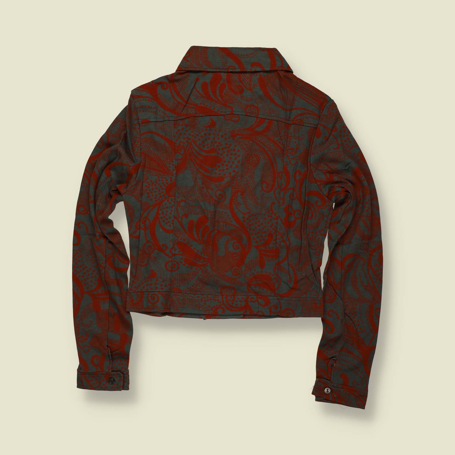 1970s | TGL | Abstract Print Cropped Blouse - Red - Deadstock - 6