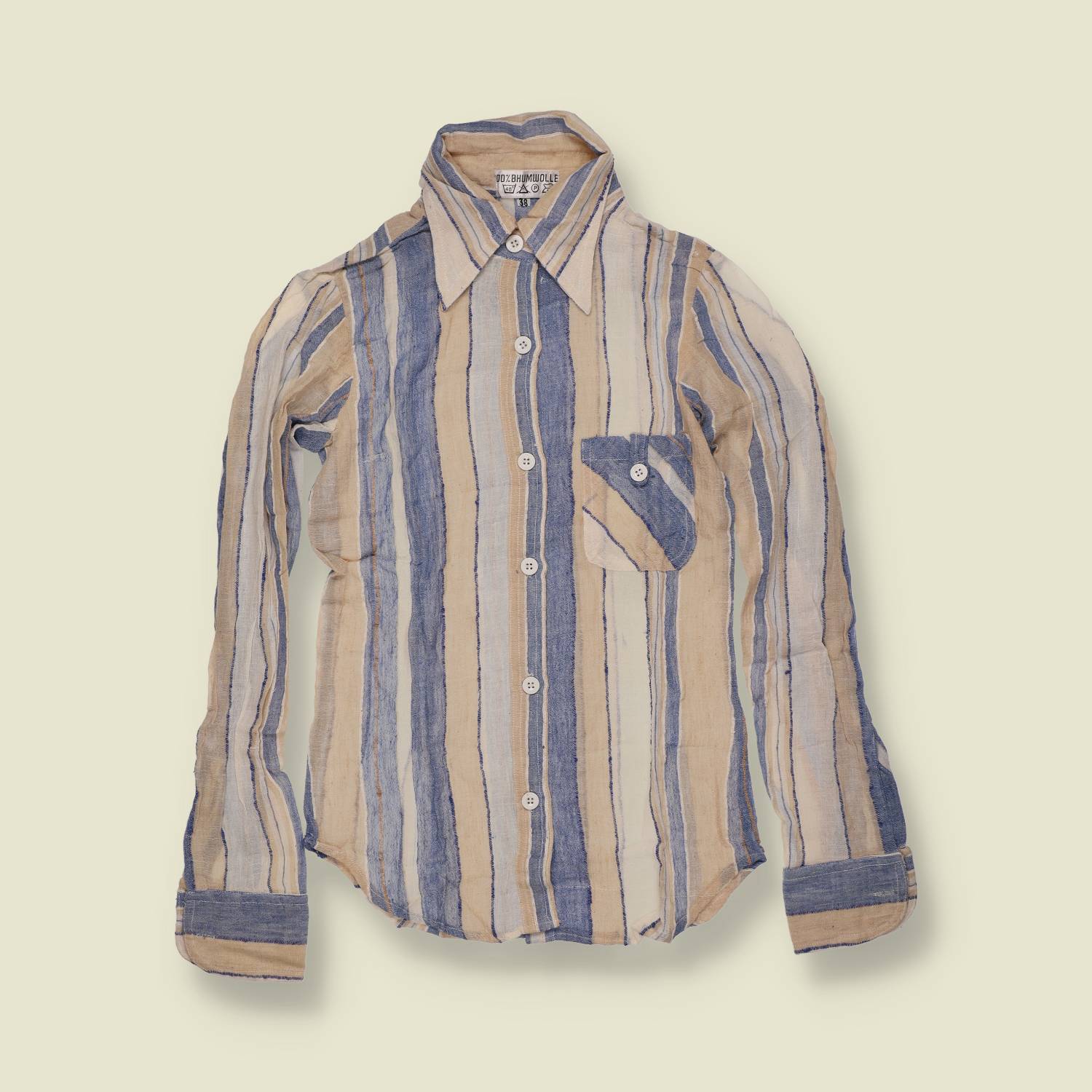 1970s | Striped Cotton Blouse - Deadstock - 4