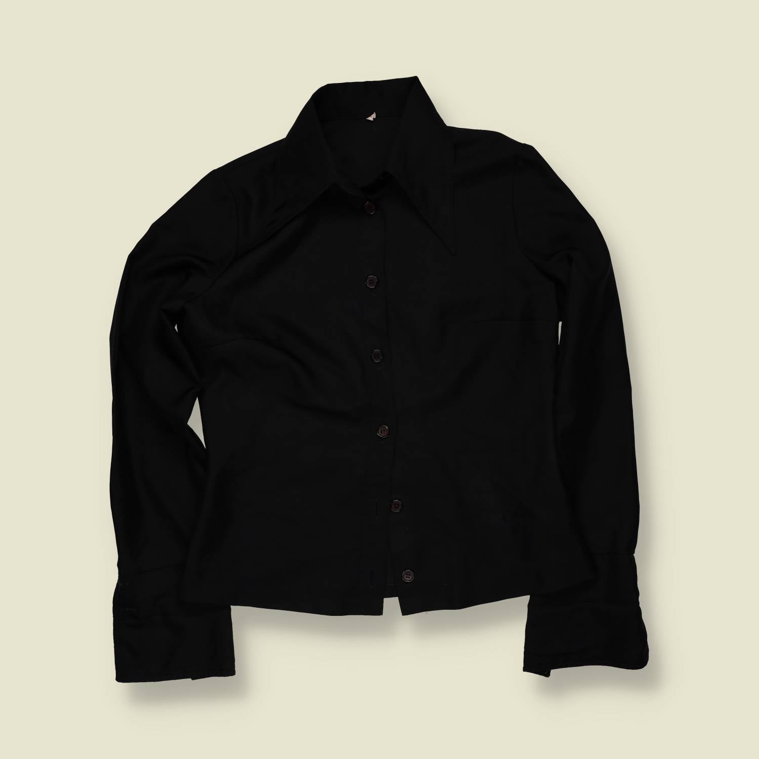 1970s | Black Polyester Blouse - 12