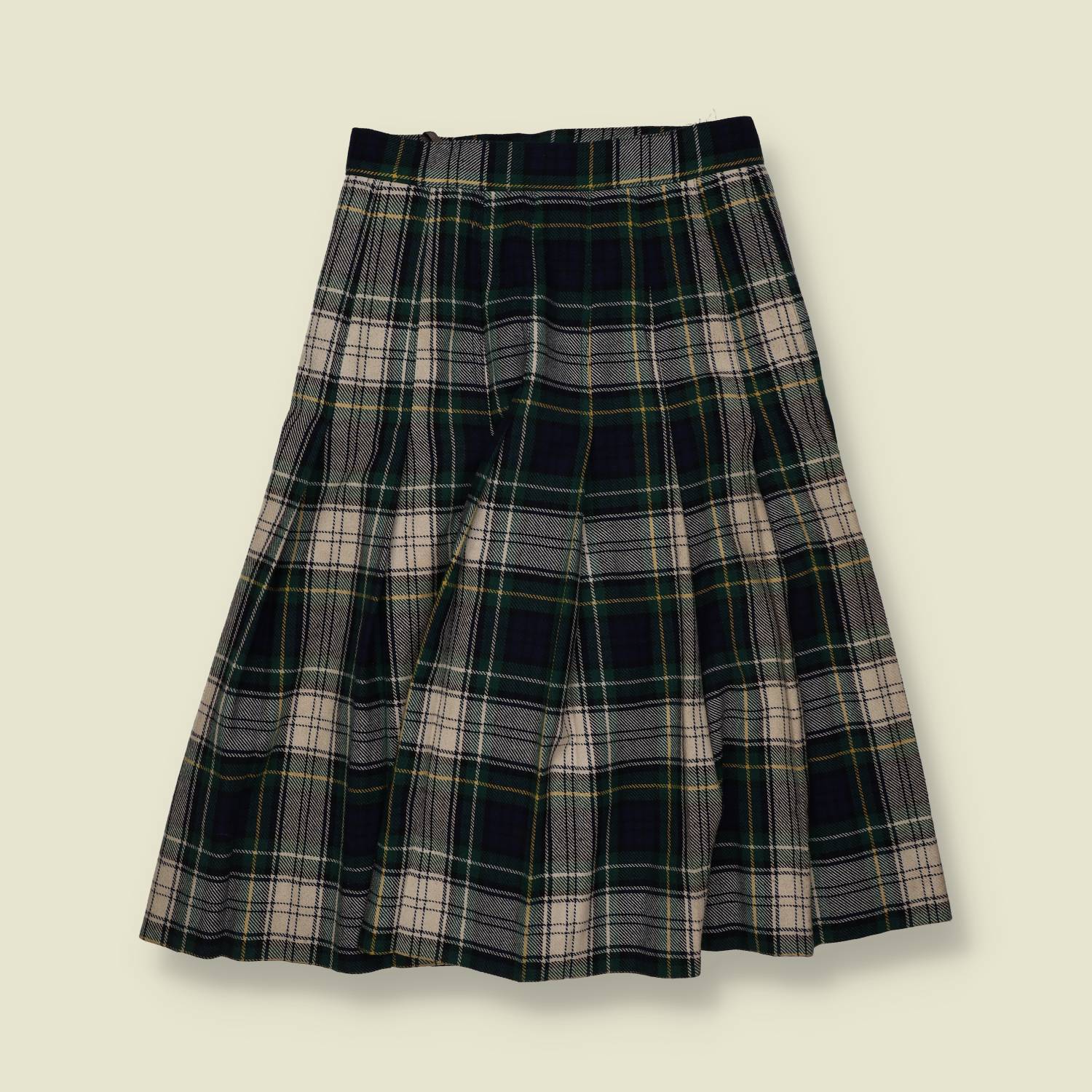 1970s | Tartan Pleated Skirt - Green - w24