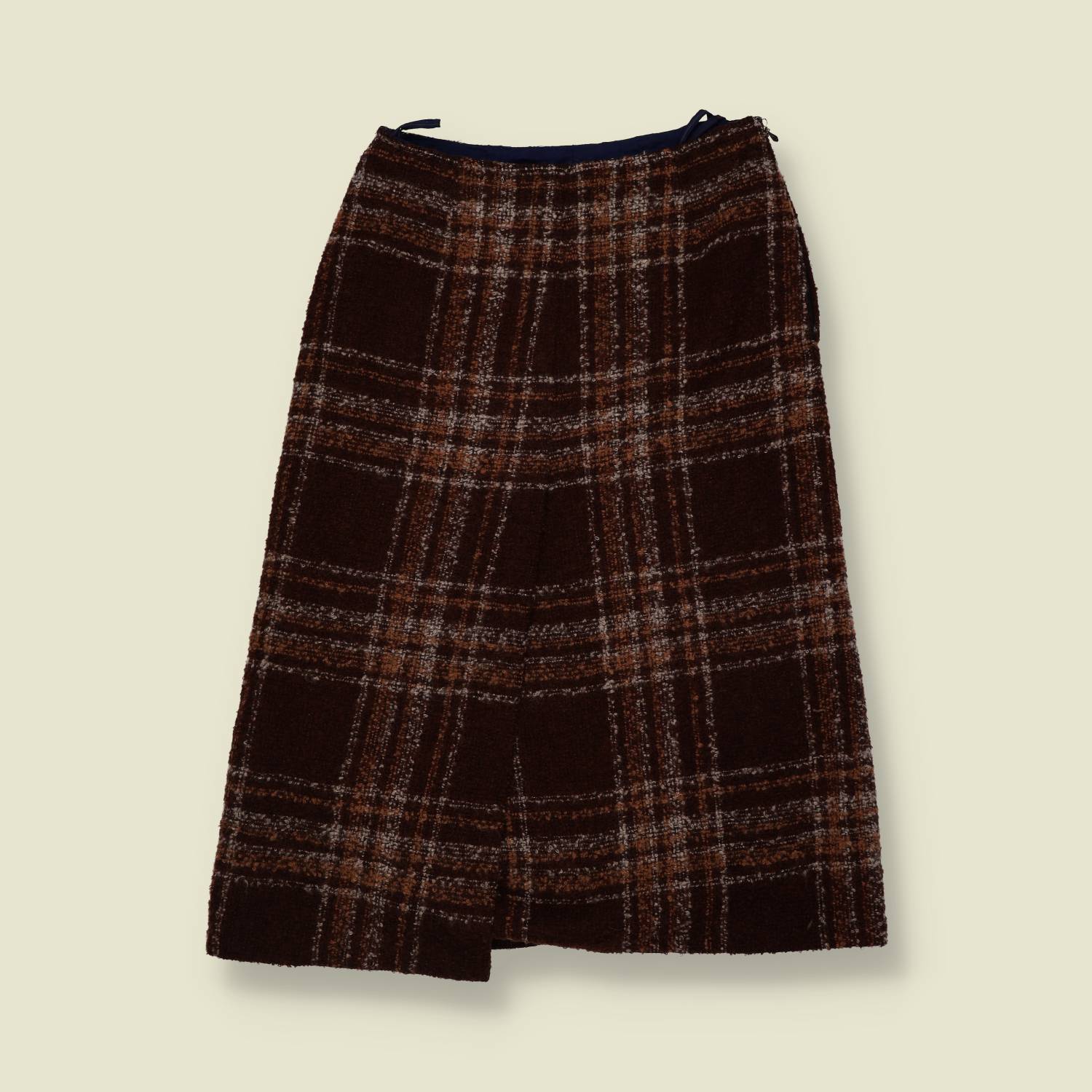 1970s | Check Bouclé Skirt - Brown - w26