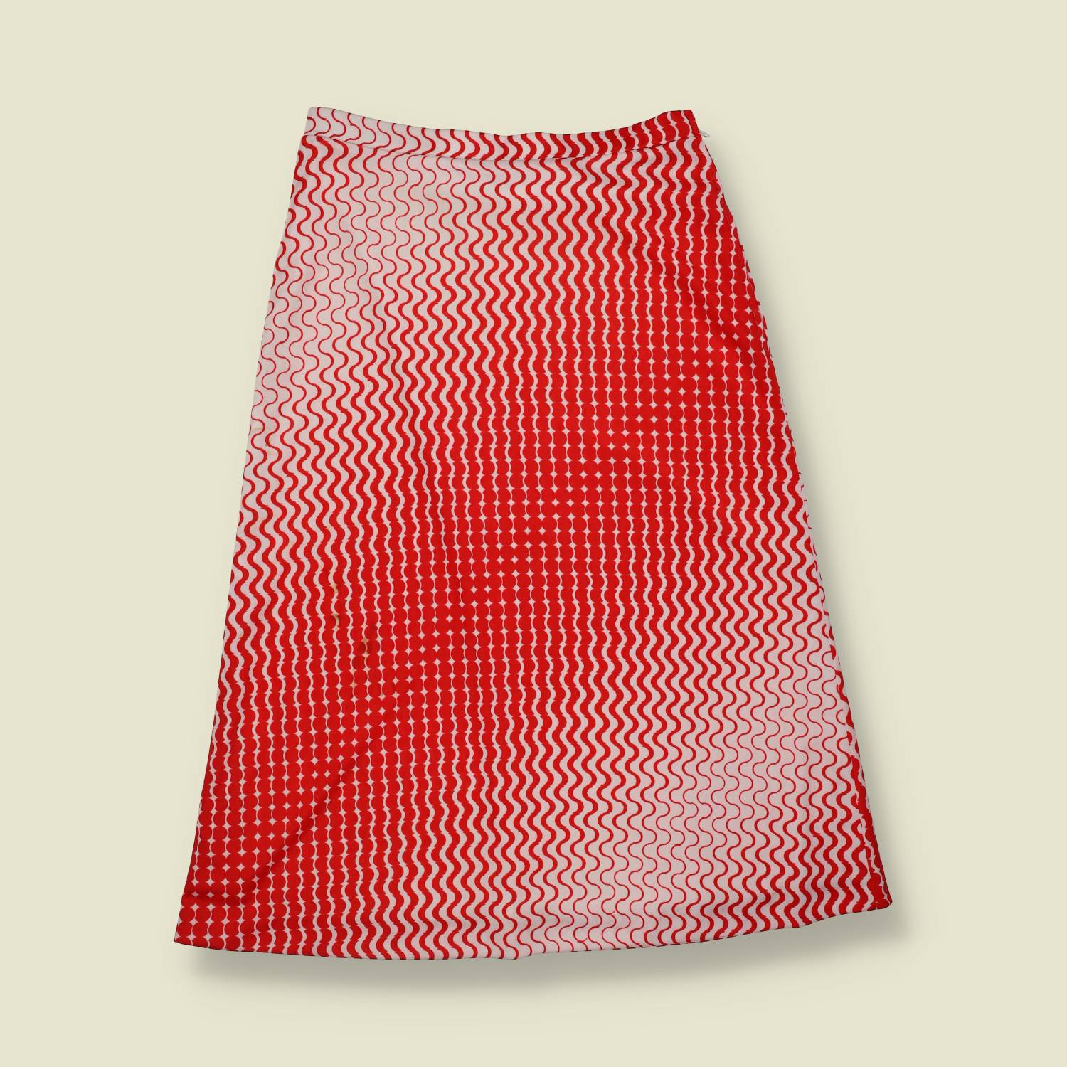 1970s | Montague | Op Art Wave Print Skirt - Red - w26