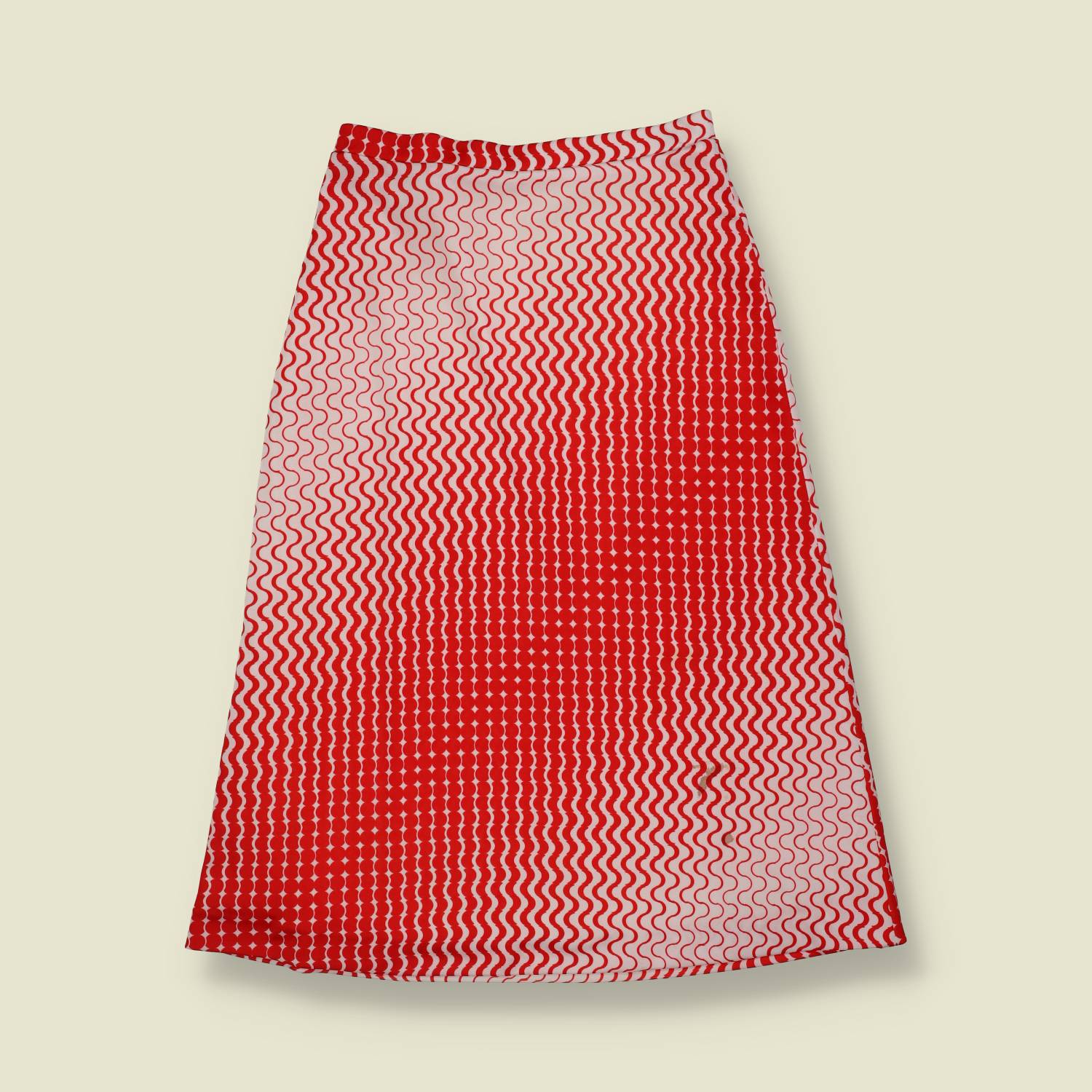 1970s | Montague | Op Art Wave Print Skirt - Red - w26