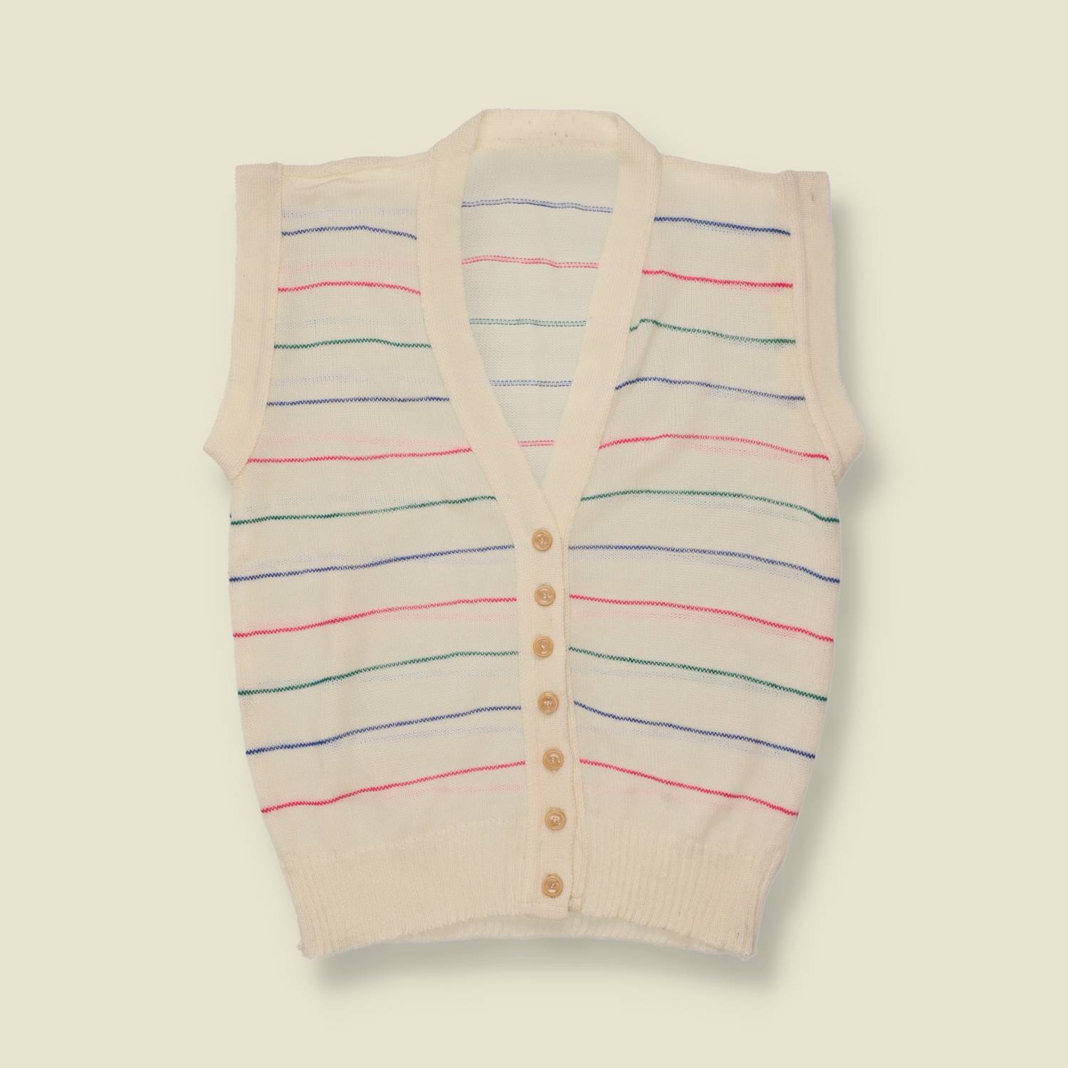 1970s | Striped Knit Waistcoat | Cream - 10