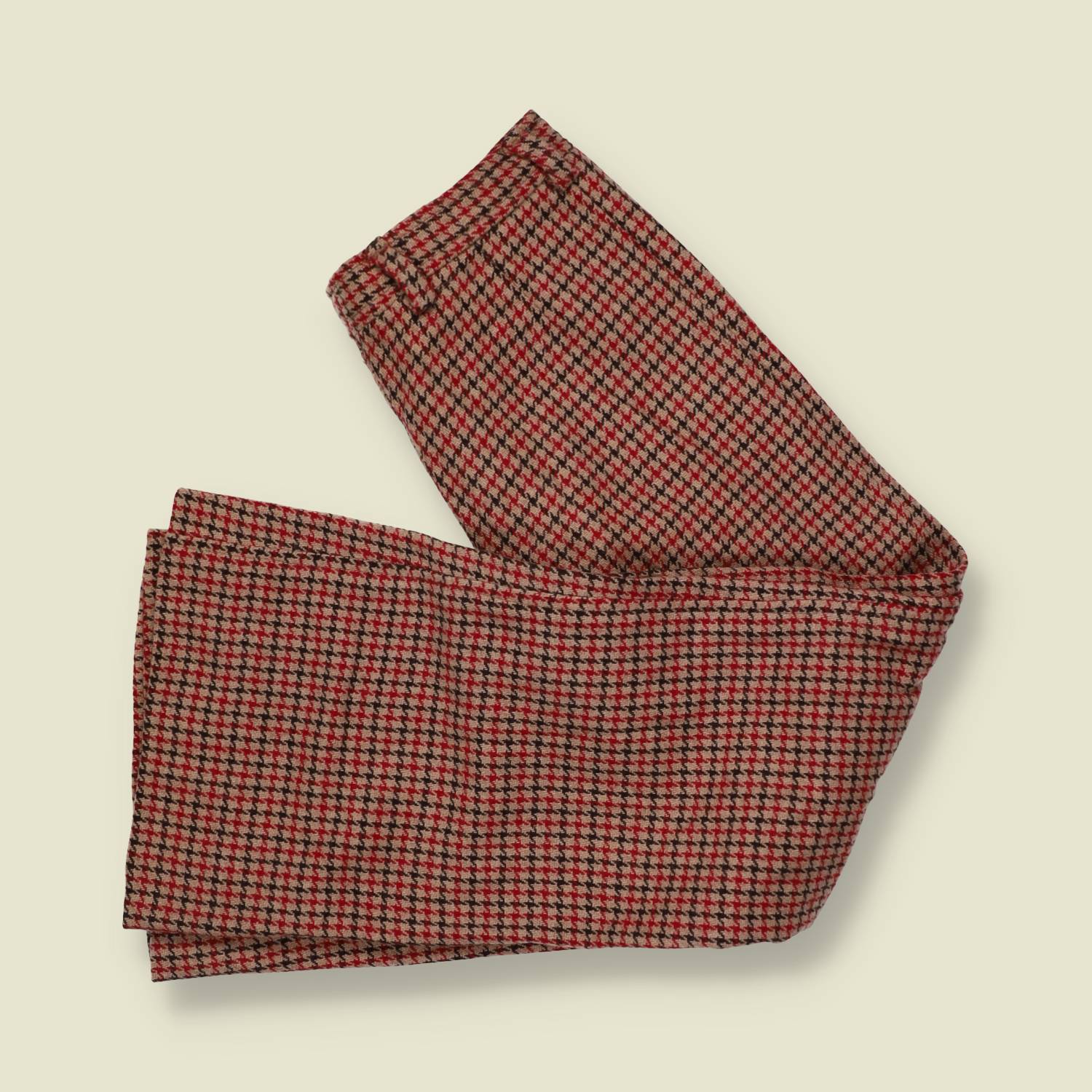 1970s | Deadstock Flared Check Trousers | Red & Brown - w28