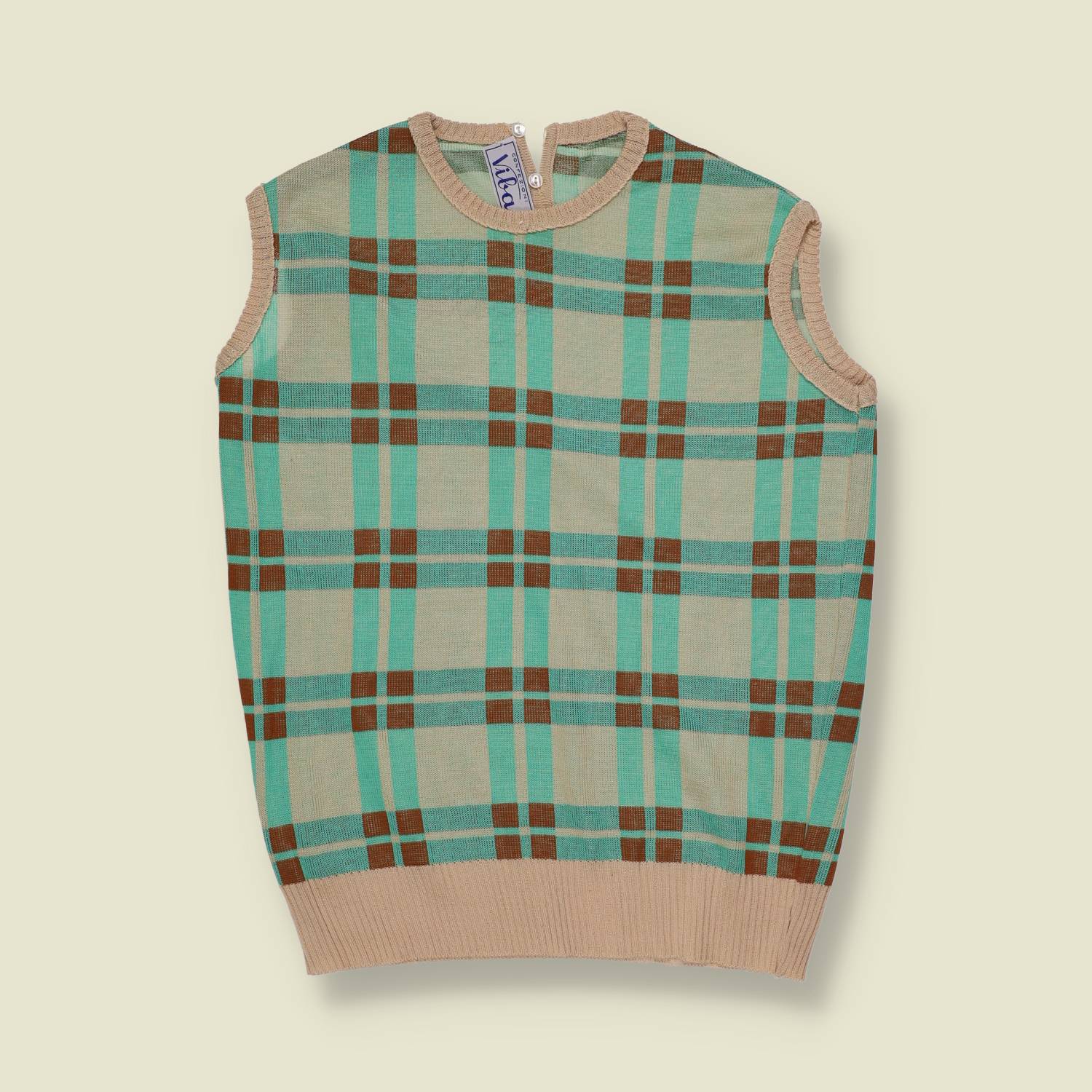 1960s | Vita | Plaid Knit Sleeveless Top | Turquoise - 6