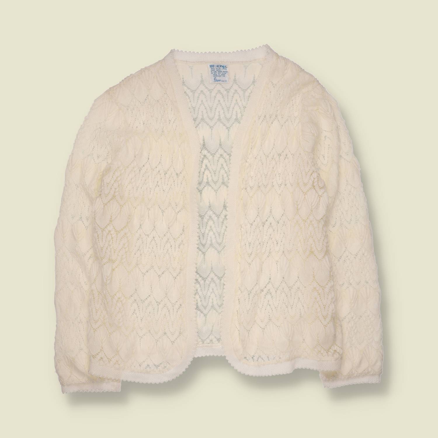 1960s-1970s | Sears | Open Lace Knit Cardigan | Cream - 8