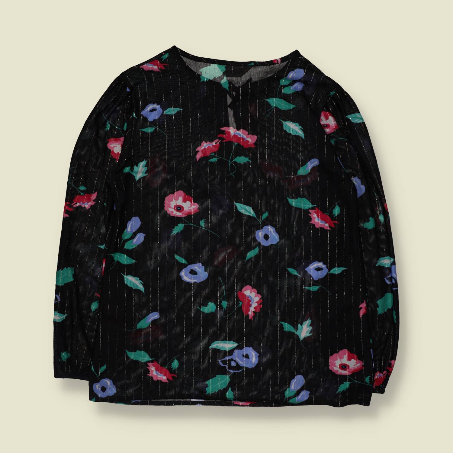 1980s | Sears | Floral Blouse | Black - 14