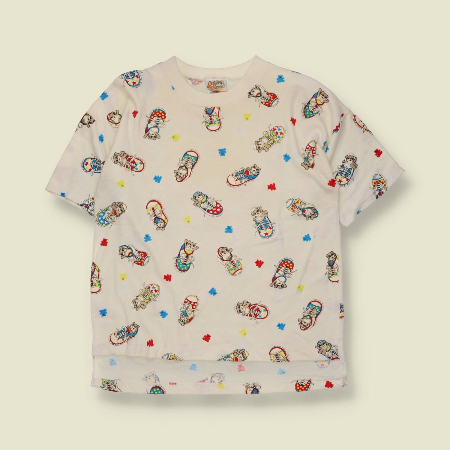 1980s | New York Knits | Cat Print Bed Shirt | White - 14