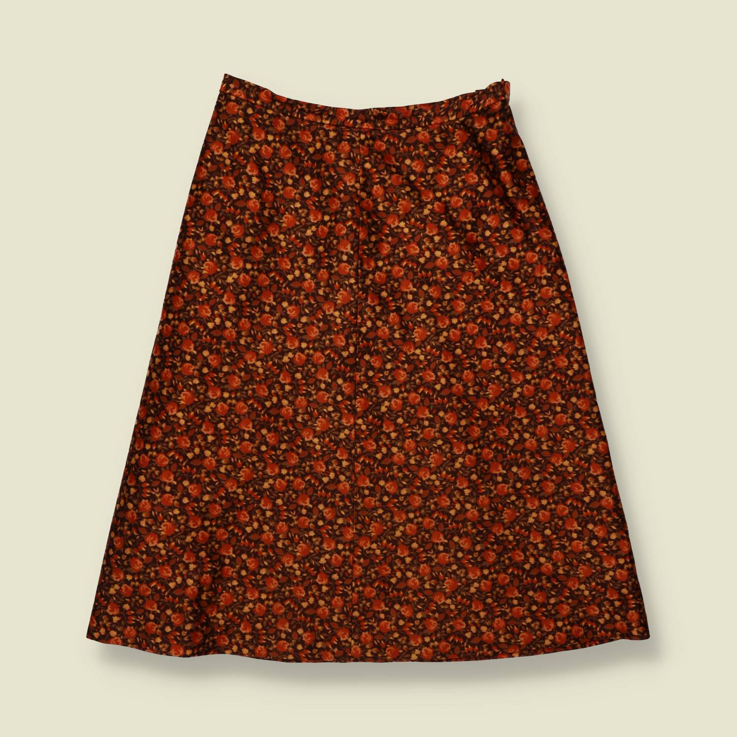 1970s | Autumnal Print Skirt | Brown And Rust - w30