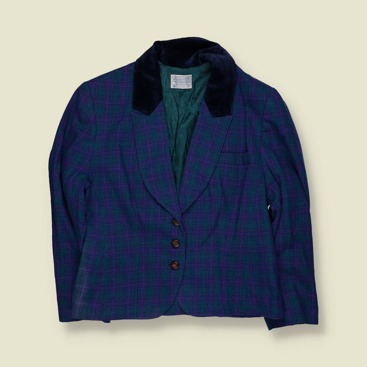1980s | Pendleton | Plaid Velvet Collar Blazer - 12