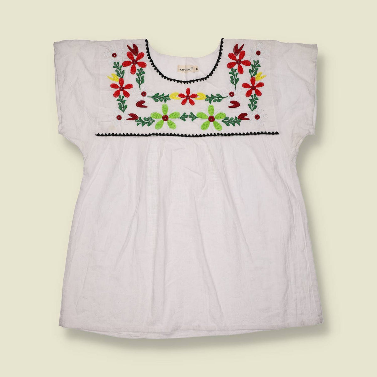1990s | Embroidered Floral Smock Blouse - 14