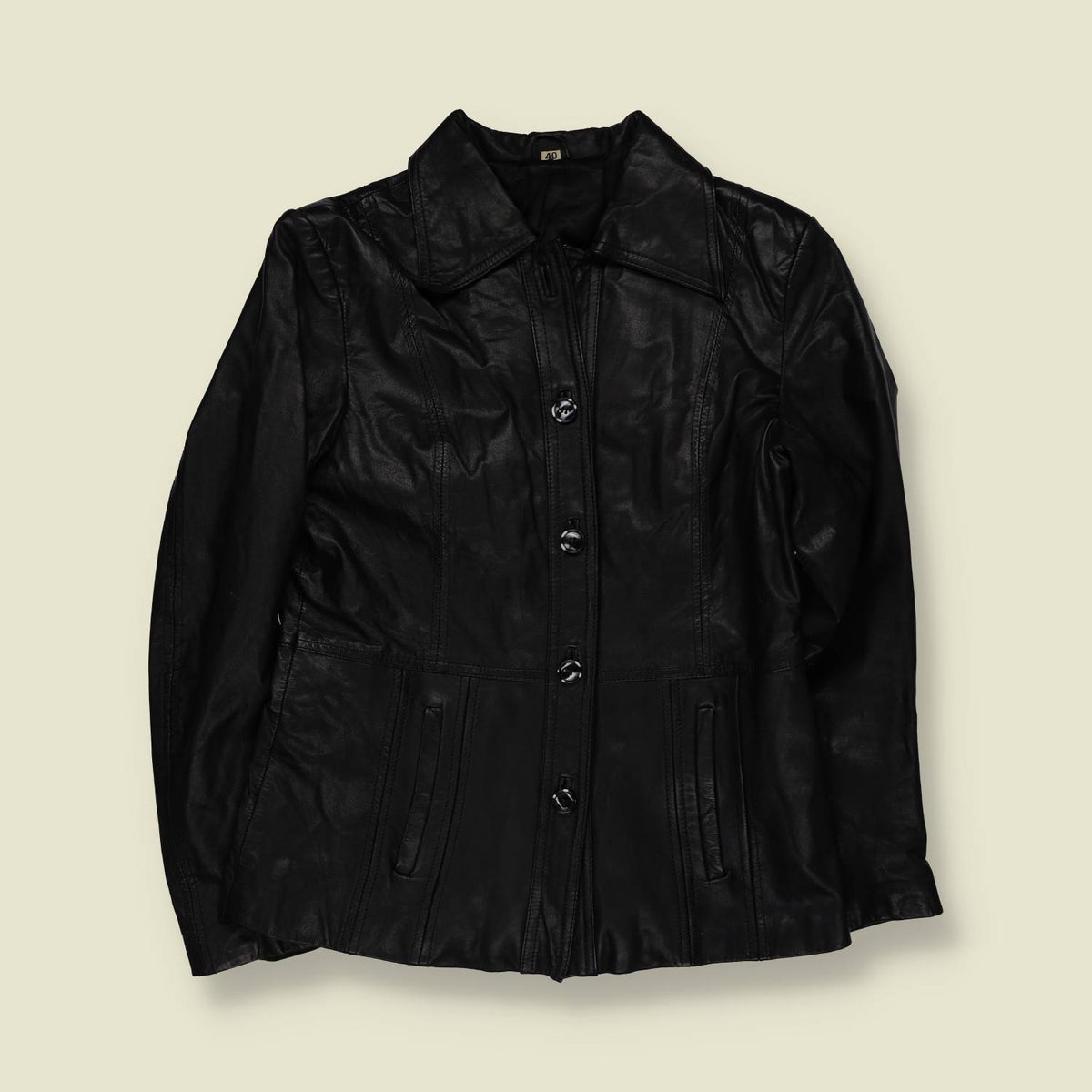 1970s | Black Leather Button Front Jacket - 8