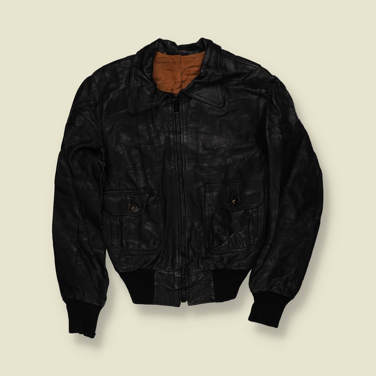 1970s | Black Leather Bomber Jacket With Utility Pockets - 10