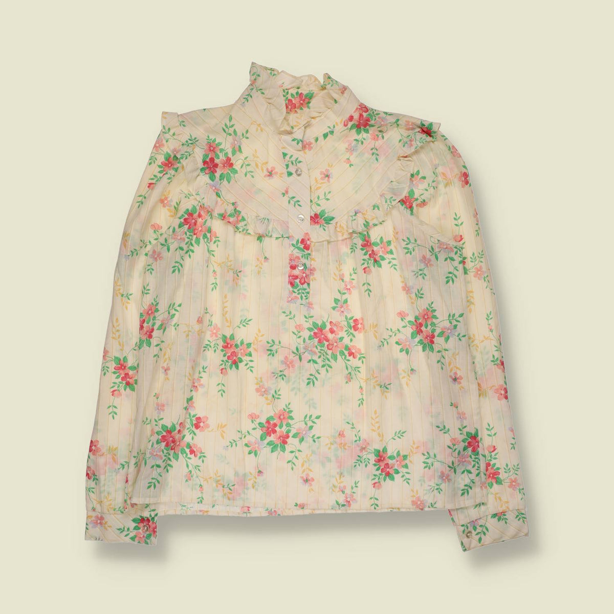 1970s | Edwardian Style Floral Ruffle Blouse - 12