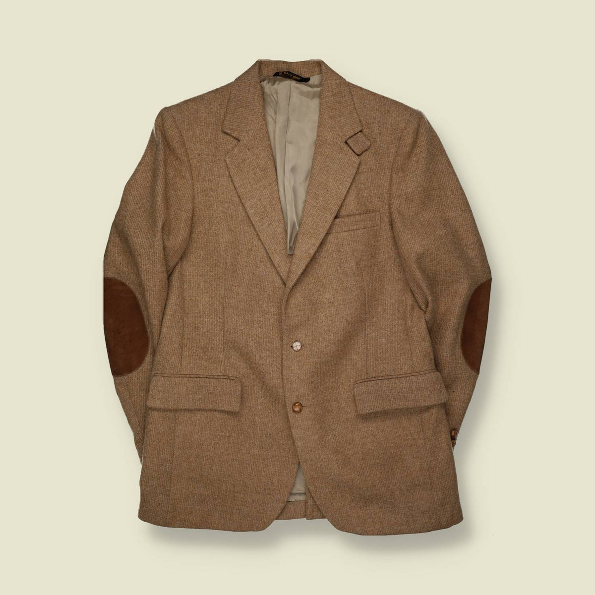 1970s | Farah | Brown Tweed Blazer With Suede Elbow Patches - S