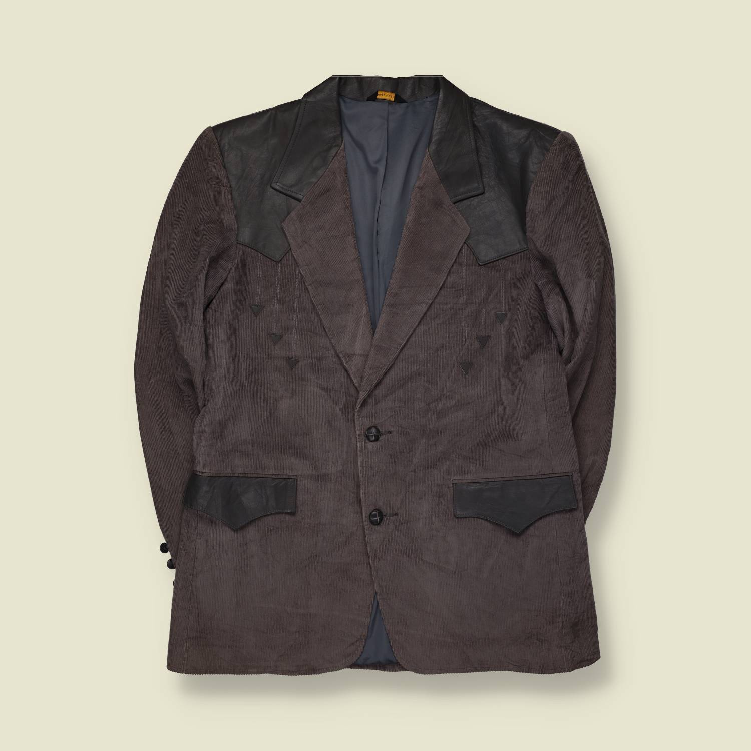 1970s | Pioneer Wear | Corduroy Leather-Trim Western Blazer | Grey - M