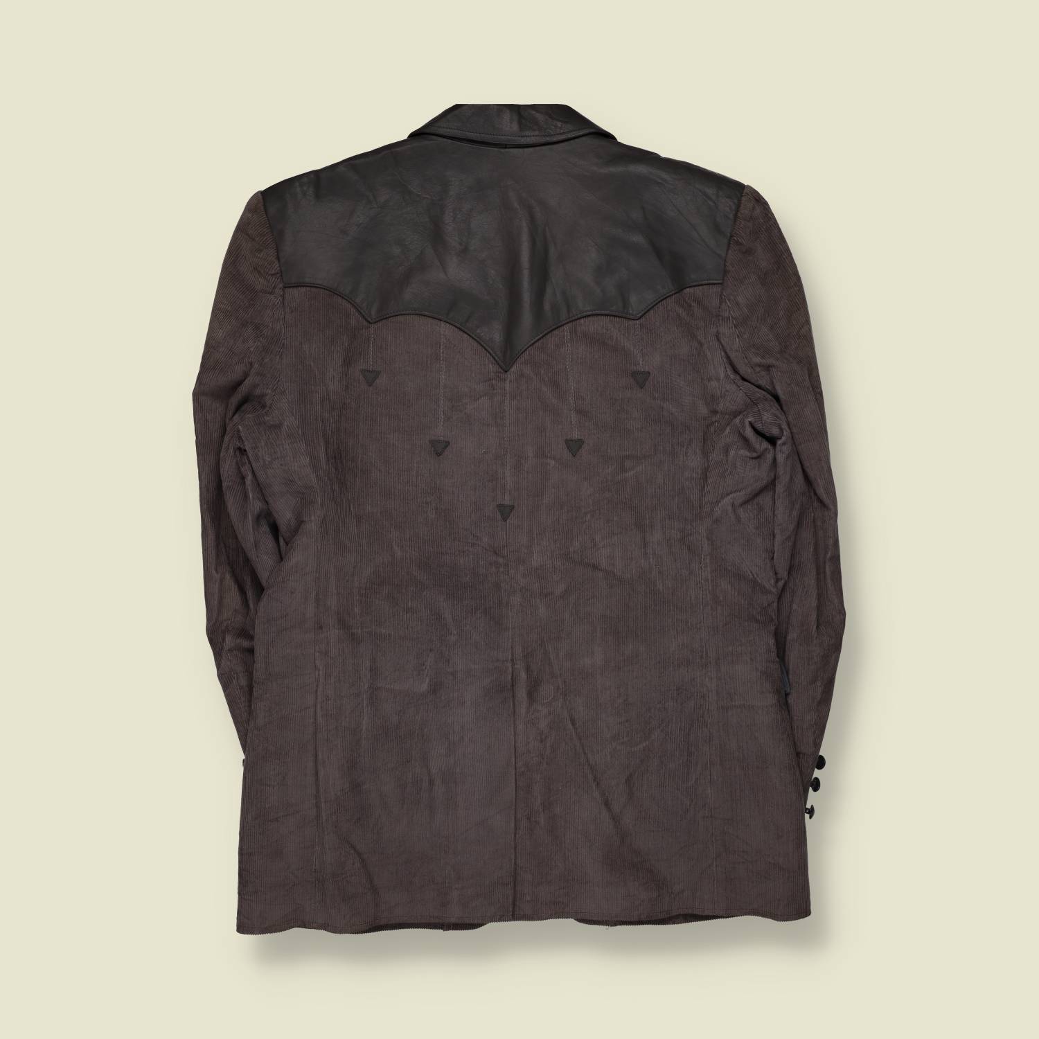 1970s | Pioneer Wear | Corduroy Leather-Trim Western Blazer | Grey - M