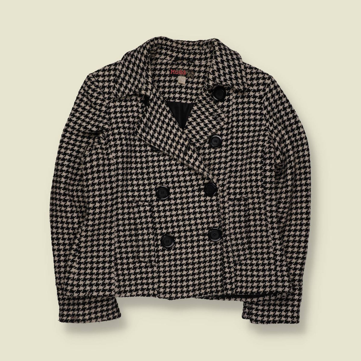 1980s | Mudd | Double-Breasted Houndstooth Blazer | Black & Cream - 12