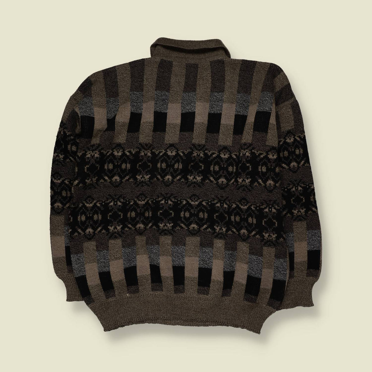1980s | Erdem | Patterned Polo Knit Sweater | Brown & Black - L